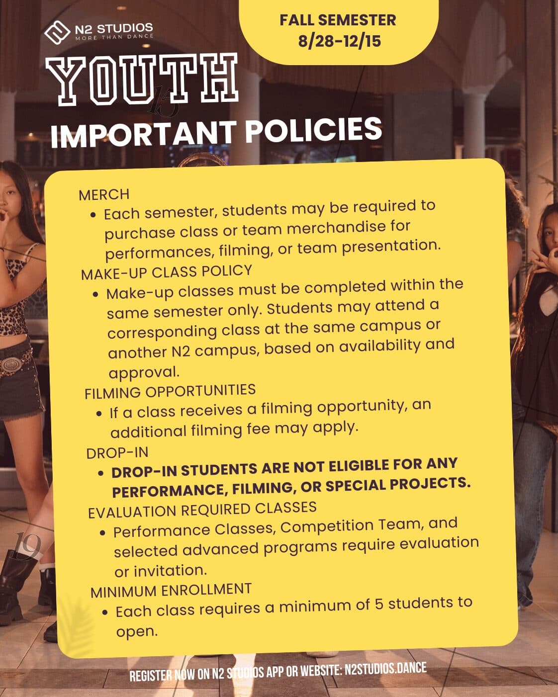 Original N2 Fall 2026 youth program important policies notice