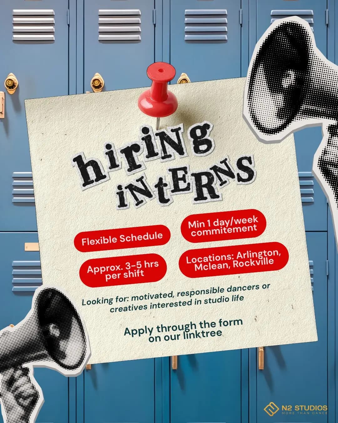 N2 Studios hiring announcement for studio internships