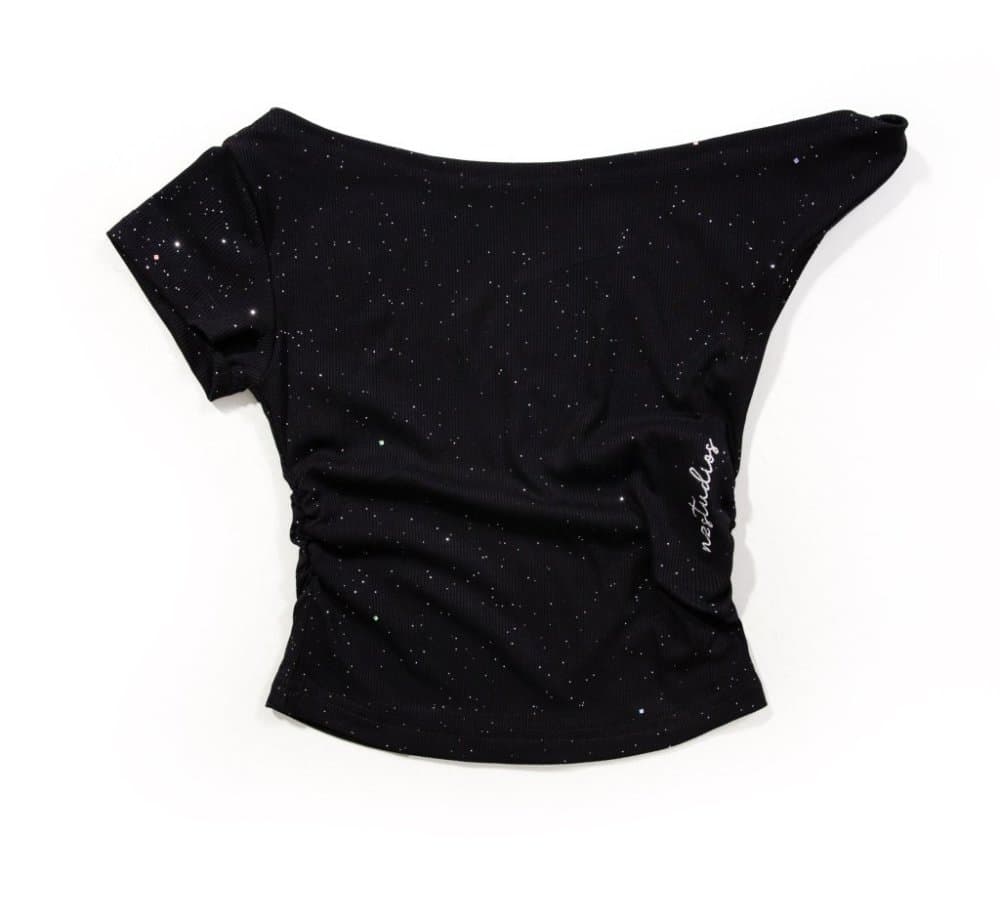 Rhinestone Off-Shoulder Top - Black — product view 1