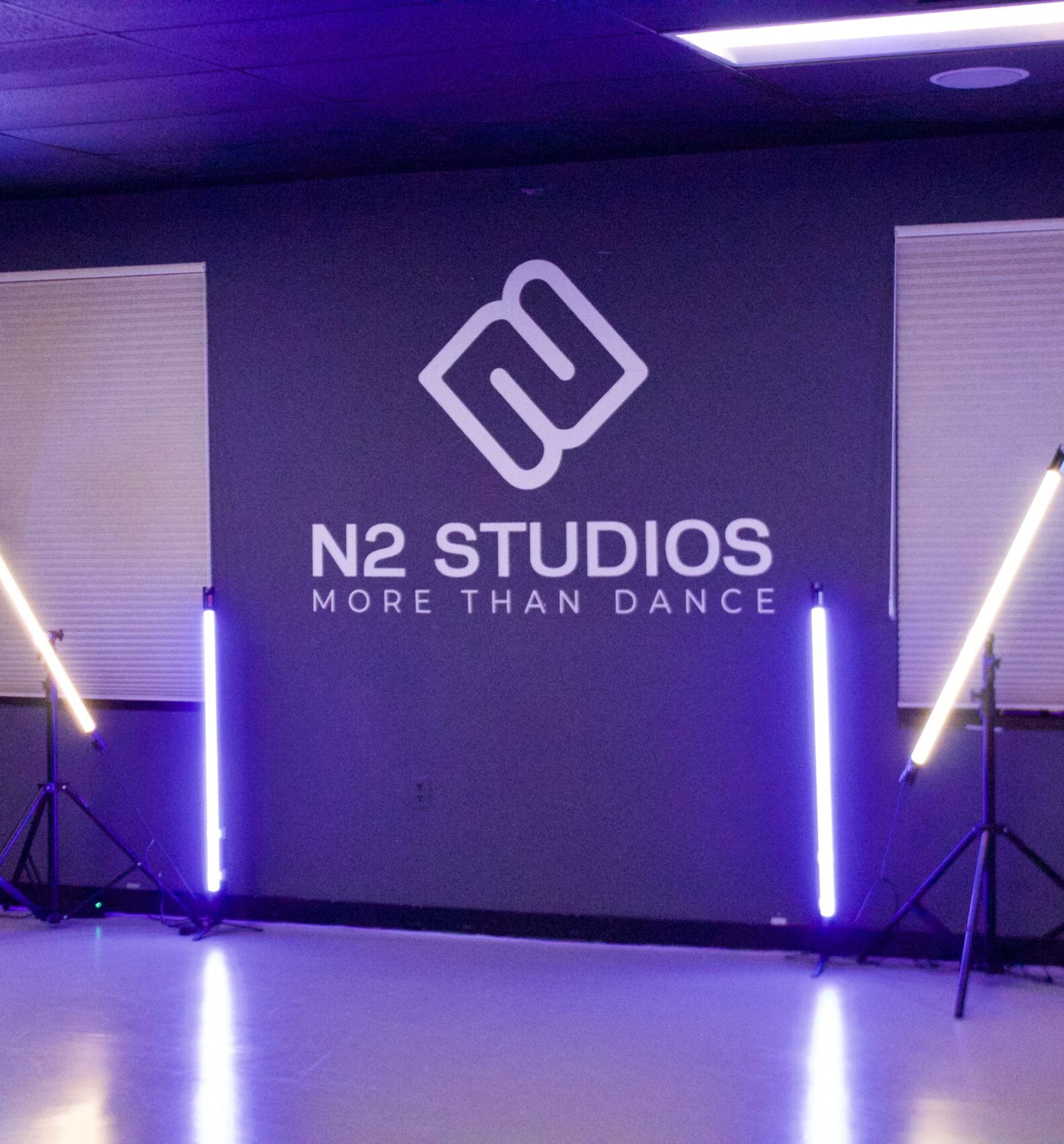 The N2 Studios logo wall and studio lighting, photographed for the original N2 website.